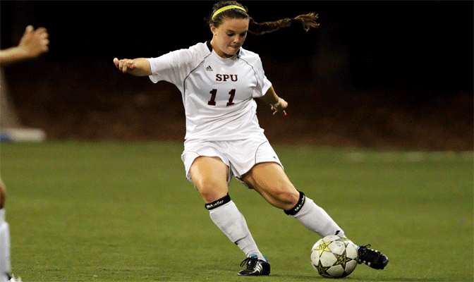 SPU defender Shayla Page earned GNAC Defensive Player of the Week honors as she helped the Falcons extend their string of shutouts to five straight games.